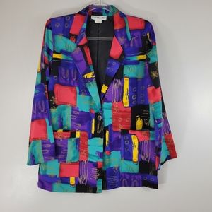 Vintage BEDFORD FAIR LIFESTYLES 90's multicolor abstract artsy geometric blazer